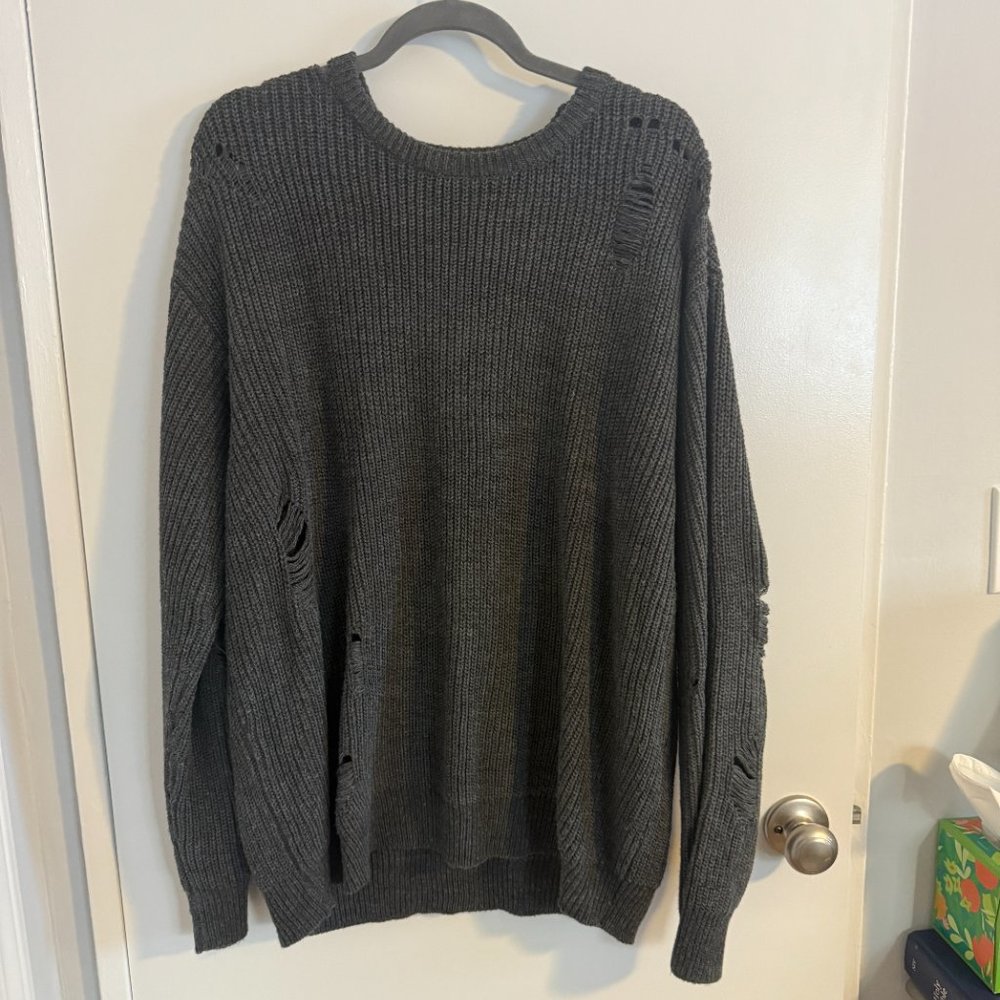 Forever21 Men's Distressed Drop-Sleeve Sweater - Picture 2 of 4